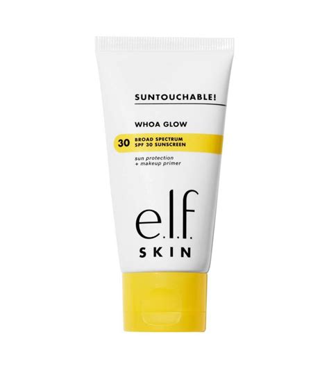 Elf whoa glow sunscreen - Whoa Glow SPF 30 is a lightweight face sunscreen and primer hybrid. It delivers broad-spectrum SPF 30 sun protection, primes your skin for long-lasting makeup wear, and imparts a glowy, sheer finish. With just a hint of peach-tone shimmer, the non-greasy, soothing, and hydrating formula is also boosted with aloe, hyaluronic acid, and squalane. 